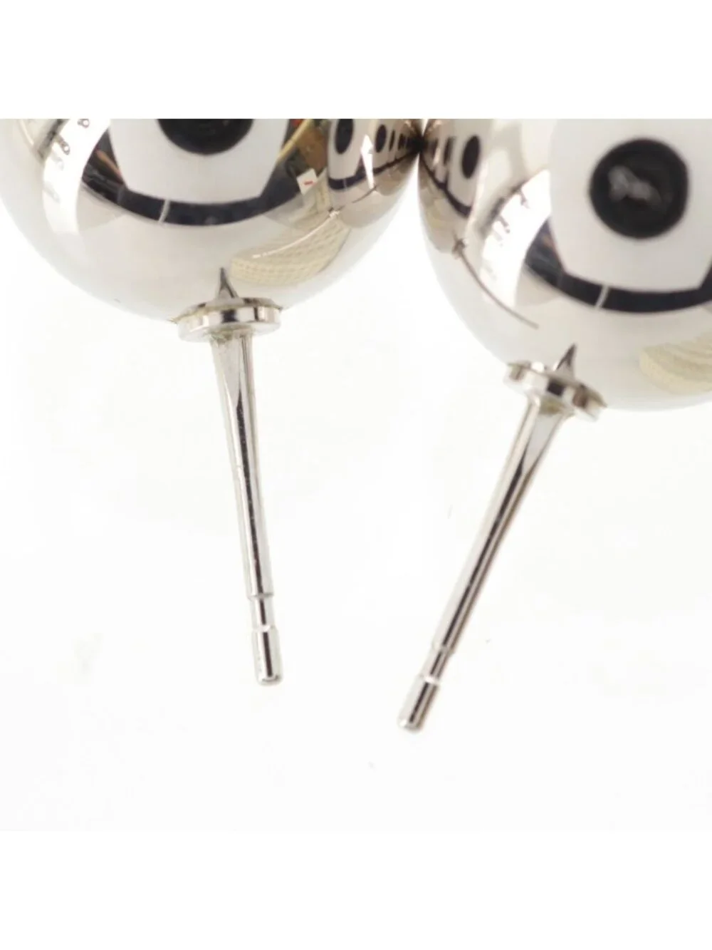 Chanel 25c CC Logo Ball Earrings Silver White